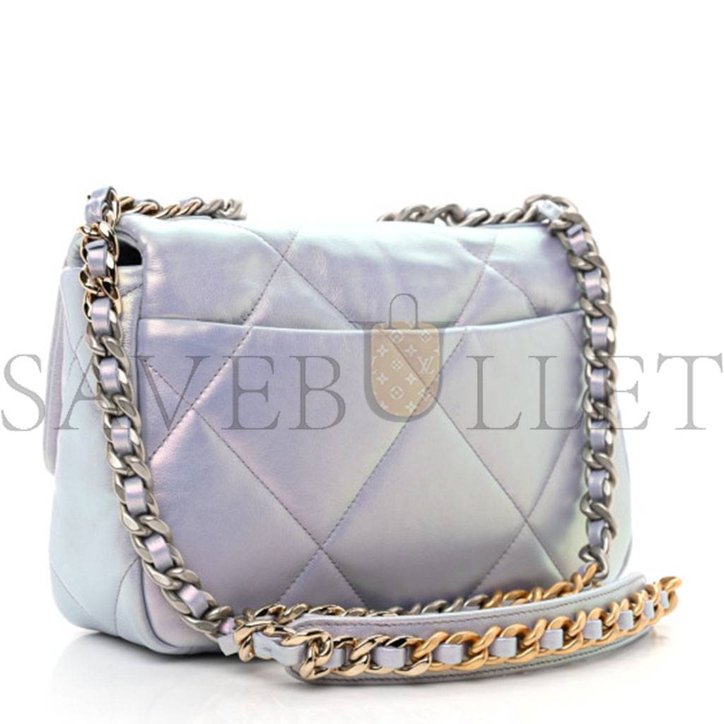CHANEL IRIDESCENT CALFSKIN QUILTED MEDIUM CHANEL 19 FLAP LIGHT SILVER PURPLE BLUE AS1160 (26*17*8cm) CHANEL IRIDESCENT CALFSKIN QUILTED MEDIUM CHANEL 19 FLAP LIGHT SILVER PURPLE BLUE AS1160 (26*17*8cm)